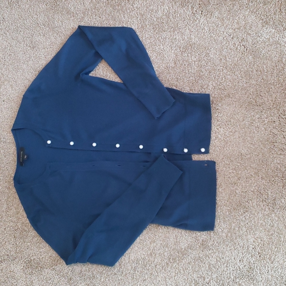 Navy cardigan with pearl buttons